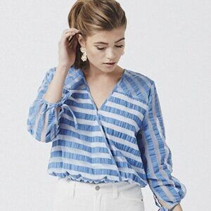 Anthropologie Chloe Oliver Madeline Blue Striped Blouse size Large